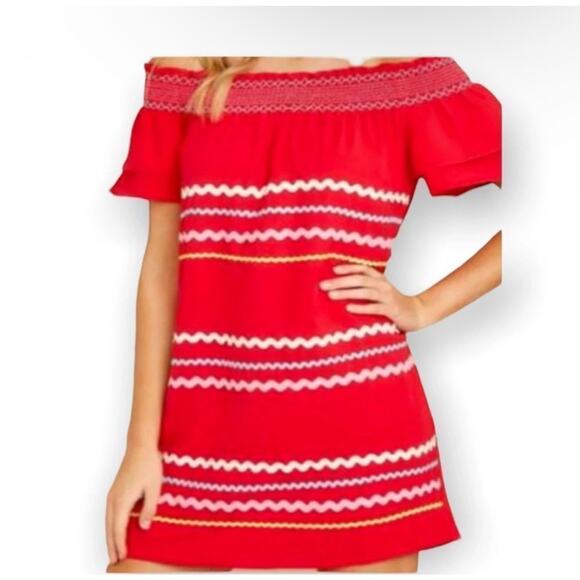 Entro Off the Shoulder Ric Rac Dress - Picture 1 of 3